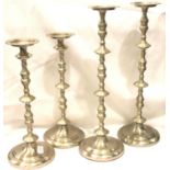 Two pairs of contemporary white metal candlesticks, tallest H: 48 cm. Not available for in-house P&