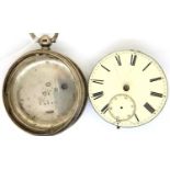 A hallmarked silver cased pocket watch with fusee movement, London 1872, D: 52 mm, not working at