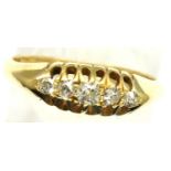 Victorian 18ct gold dress ring set with five graduated diamonds, size L/M, 2.8g, Birmingham assay