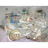 Box of themed badges to include football, military, cartoon and music (118) with The Prisoner tv