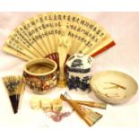 Collection of mixed Oriental ware including fans etc (9). P&P Group 3 (£25+VAT for the first lot and