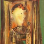 Hager Mselmani (20th century); oil on canvas, modernist abstract profile, signed and dated 99