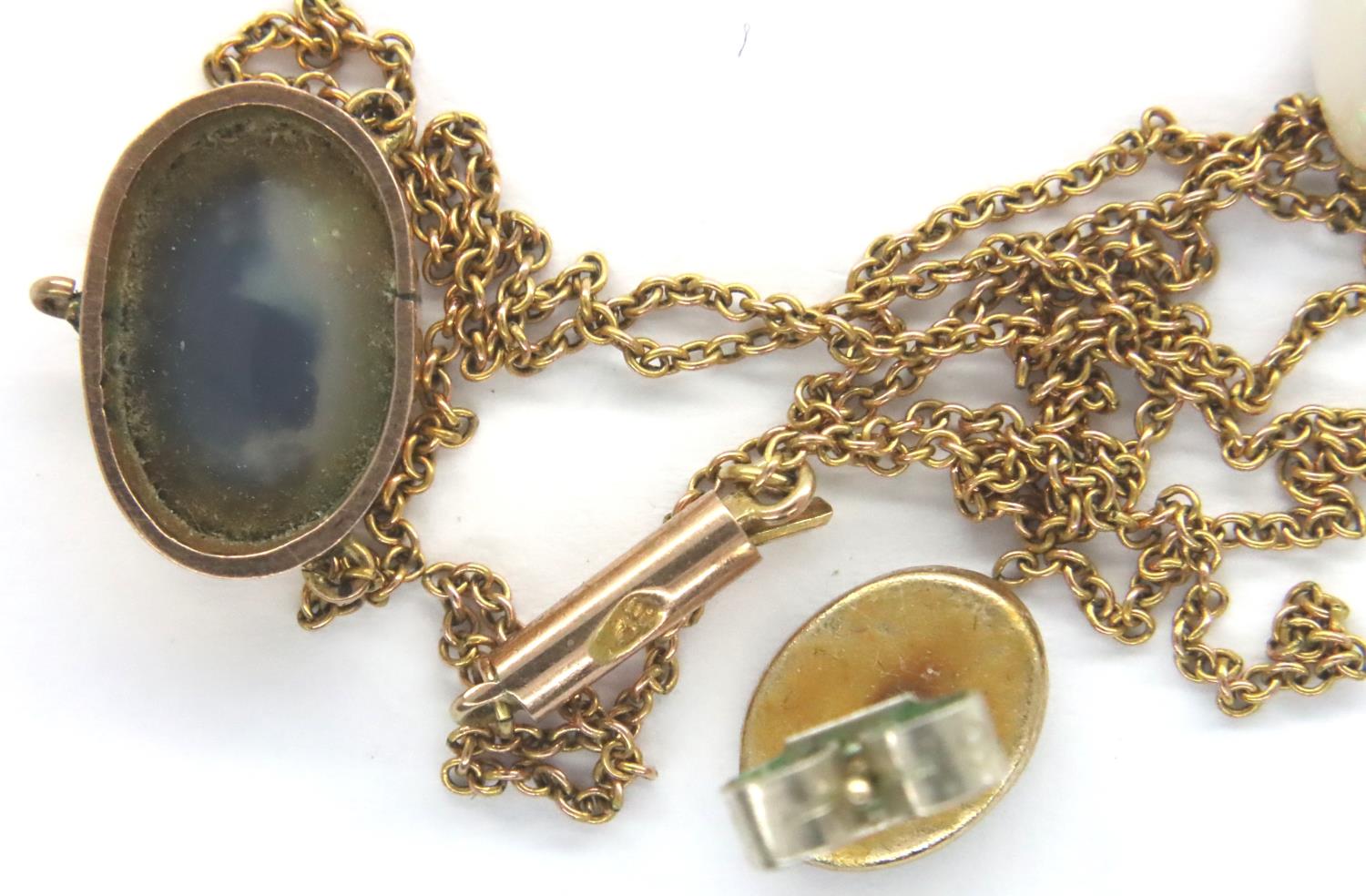 Presumed 9ct opal set pendant necklace (chain broken) with a pair of opal set earrings, hallmarks - Image 2 of 2