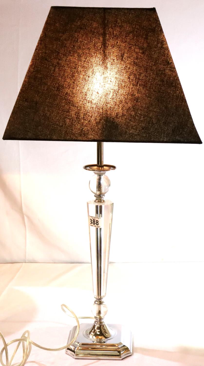 Pair of tall glass and chrome table lamps, H: 85 cm. Not available for in-house P&P, contact Paul - Image 3 of 4