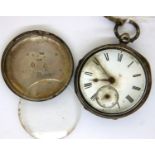 A hallmarked silver cased pocket watch with fusee movement, London 1881, D: 46 mm, in poor