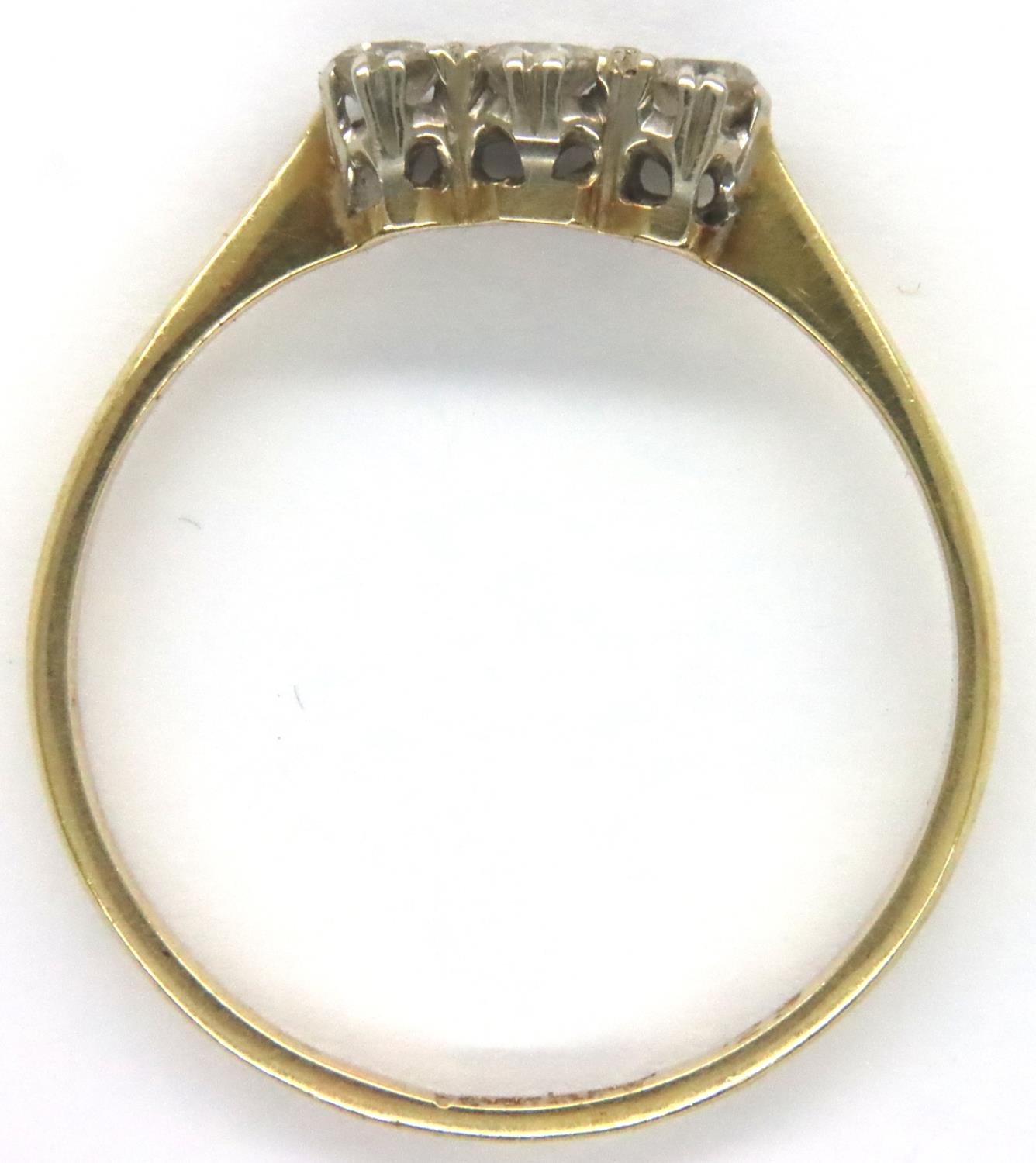 18ct gold set three stone diamond ring, size S/T, 1.9g. P&P Group 1 (£14+VAT for the first lot - Image 2 of 3