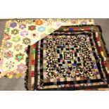 Decorative and colourful patchwork throw, lined to the back with a frill edging to the four sides