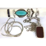 Collection of silver jewellery to include six silver stone set rings, pendant and chain, combined