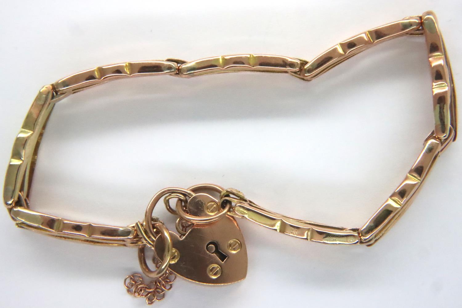 9ct rose gold bracelet, with padlock clasp, L: 13 cm. 8.7g. P&P Group 1 (£14+VAT for the first lot