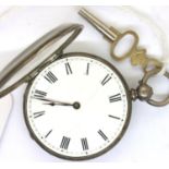 Presumed silver cased antique ladies, key wind fob watch, dial D: 35 mm, with key, not working at