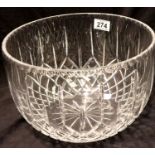 Large crystal bowl, possibly Waterford, D: 30 cm. Not available for in-house P&P, contact Paul O'Hea