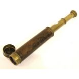 Victorian three draw telescope with leather grip, L: 44 cm, extended. P&P Group 3 (£25+VAT for the