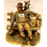 Capodimonte figurine Tramp On A Bench by Vopuz, H: 28 cm. Not available for in-house P&P, contact