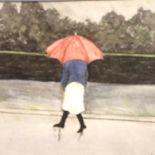 Irene Jessop (20th century); watercolour, Woman In The Rain, initialled and dated 1989 lower