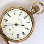 Gold plated crown wind Waltham pocket watch, with subsidiary seconds dial, working at lotting up.