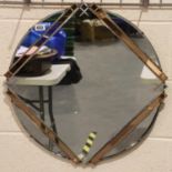 A 1950s sectional wall mirror, D: 62 cm . Not available for in-house P&P, contact Paul O'Hea at