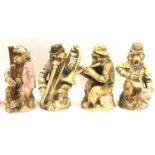 Set of four 19th/20th century Chinese monkey band figures, bisque glazed, largest H: 15 cm. No