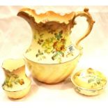 Large Victorian wash bowl and ewer with soap dish and vase. Not available for in-house P&P,