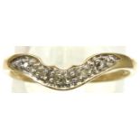 9ct gold diamond set wishbone ring, size O/P, 1.3g. P&P Group 1 (£14+VAT for the first lot and £1+