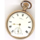 Gold plated crown wind Waltham pocket watch with subsidiary seconds dial, ticks for ten seconds then