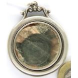 Hallmarked silver and guilloche enamel small pendant mirror, D: 45 mm, Birmingham assay, 1920,