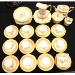 Forty five pieces of Fieldings Crown Devon teaware in the Spring pattern. Not available for in-house