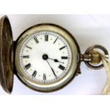 A hallmarked silver full hunter, crown wind fob watch. London import mark for 1910, D: 32 mm. not