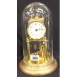 Enamel faced anniversary clock with dome, H: 30 cm (including dome). Not available for in-house P&P,