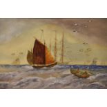 William Hardill (19th-20th century); watercolour of masted ships at sea, signed and dated 1906 lower