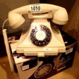 Ivory, GPO Carrington, push button telephone in 1920s styling with pull-out pad tray; compatible