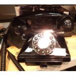 Black, GPO Carrington, push button telephone in 1920s styling with pull-out pad tray; compatible