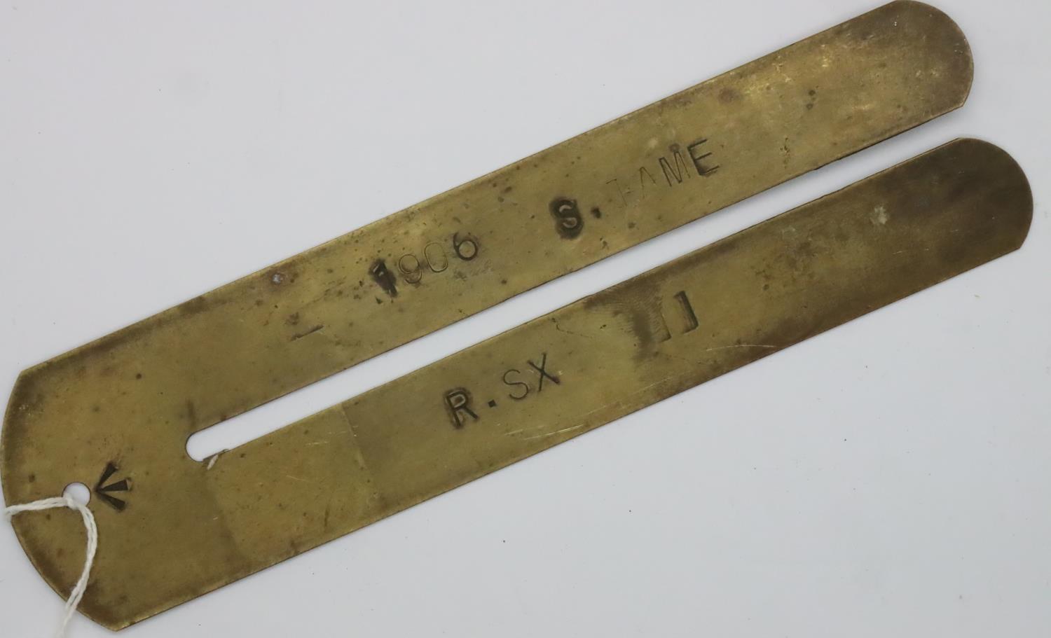 WWI button stick named to a soldier in the Royal Sussex Regiment. P&P Group 1 (£14+VAT for the first