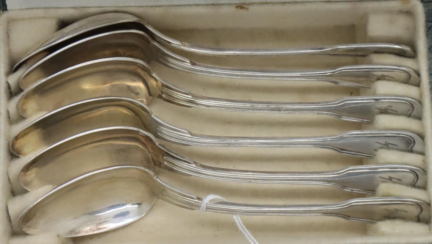 Six silver plated Waffen SS teaspoons, boxed. P&P Group 1 (£14+VAT for the first lot and £1+VAT