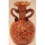 Murano twin handled glass bottle vase, H: 18 cm. Not available for in-house P&P, contact Paul O'