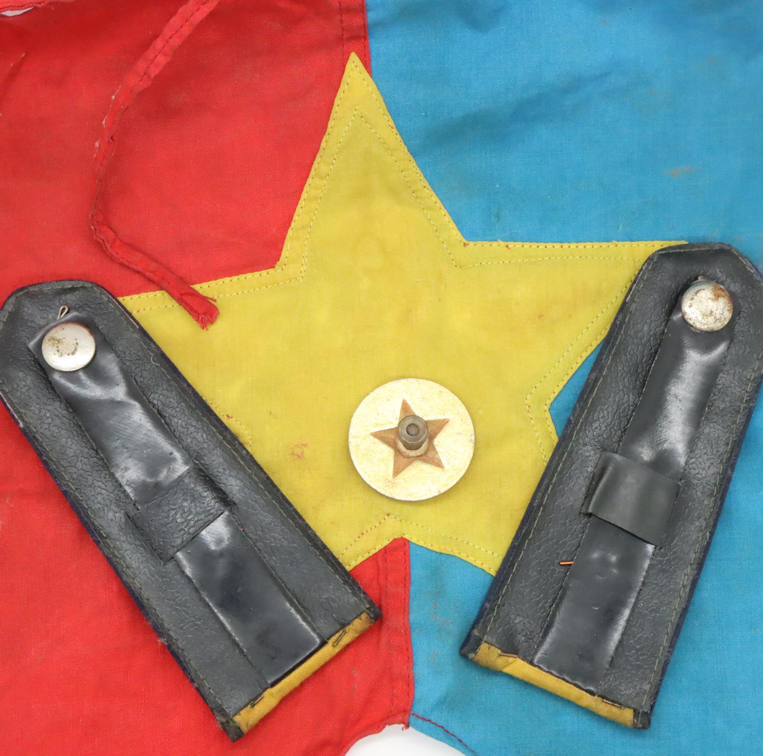 Vietnam War period NVA anti-aircraft unit shoulder boards, helmet plate and embroidered trumpet - Image 2 of 2