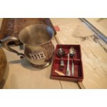 Pewter tankard, childs spoon and pusher, a teaspoon and a bone fish pendant. Not available for in-