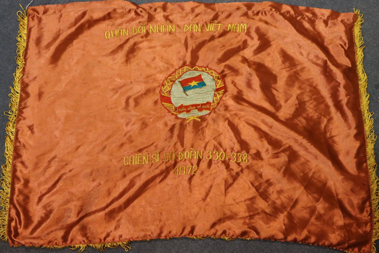 Vietnam War period Vietcong embroidered silk 1972 Victory Banner. P&P Group 2 (£18+VAT for the first