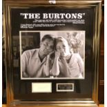 Elizabeth Taylor and Richard Burton signatures in a large framed montage, 62 x 69 cm, with online