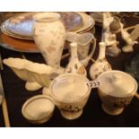 Collection of ceramics including a pair of Maling floral patterned lidded pots and two Wedgwood