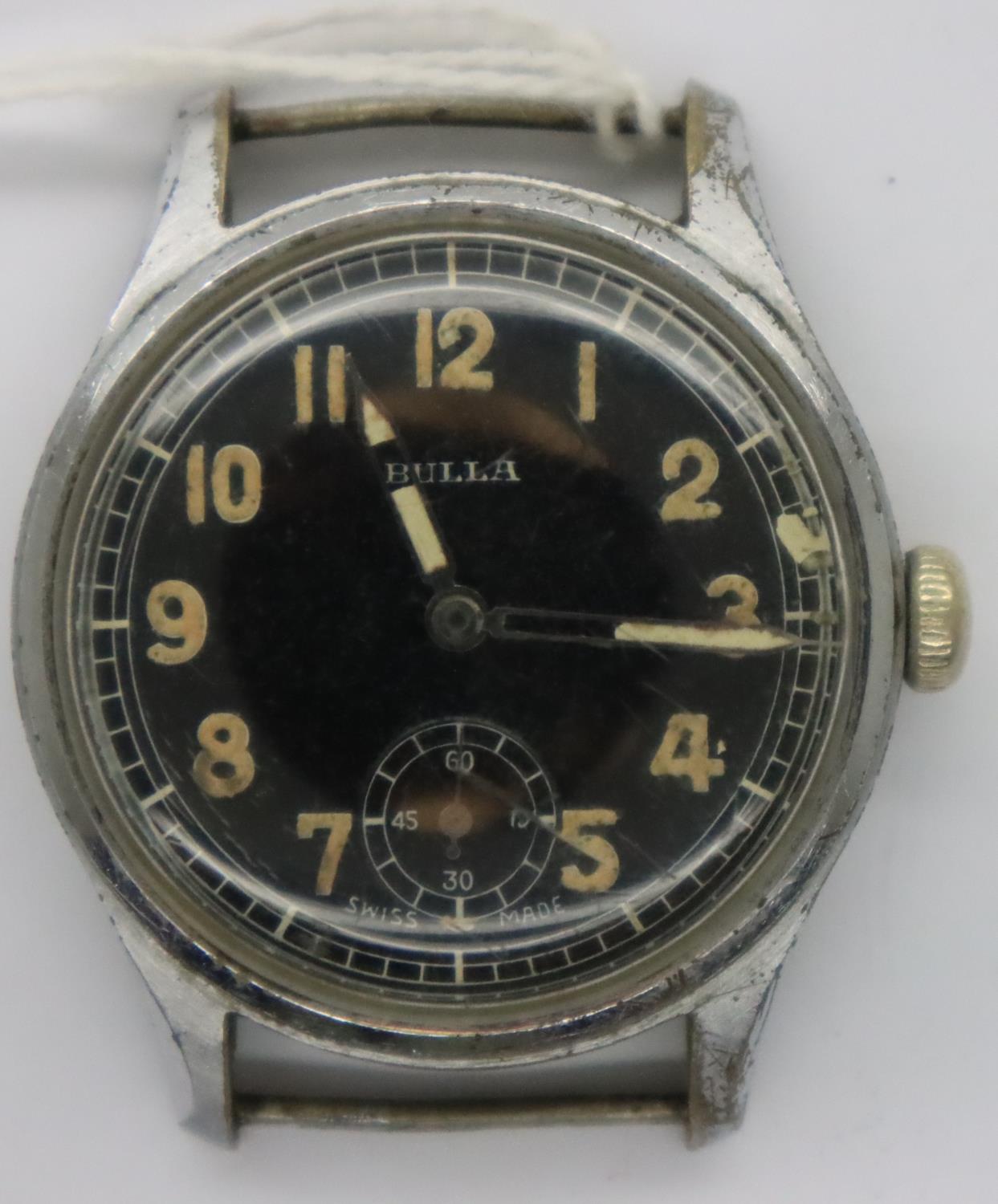 Bulla; WWII German Army wristwatch, marked DU verso. Working at lotting. P&P Group 1 (£14+VAT for