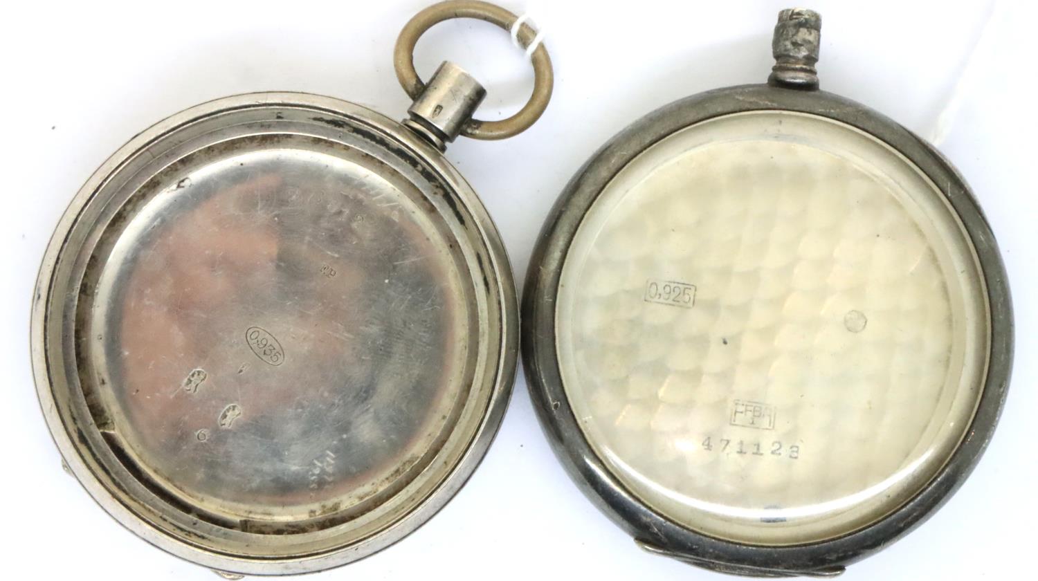 Two continental silver pocket watch cases, each D: 50 mm. P&P Group 1 (£14+VAT for the first lot and