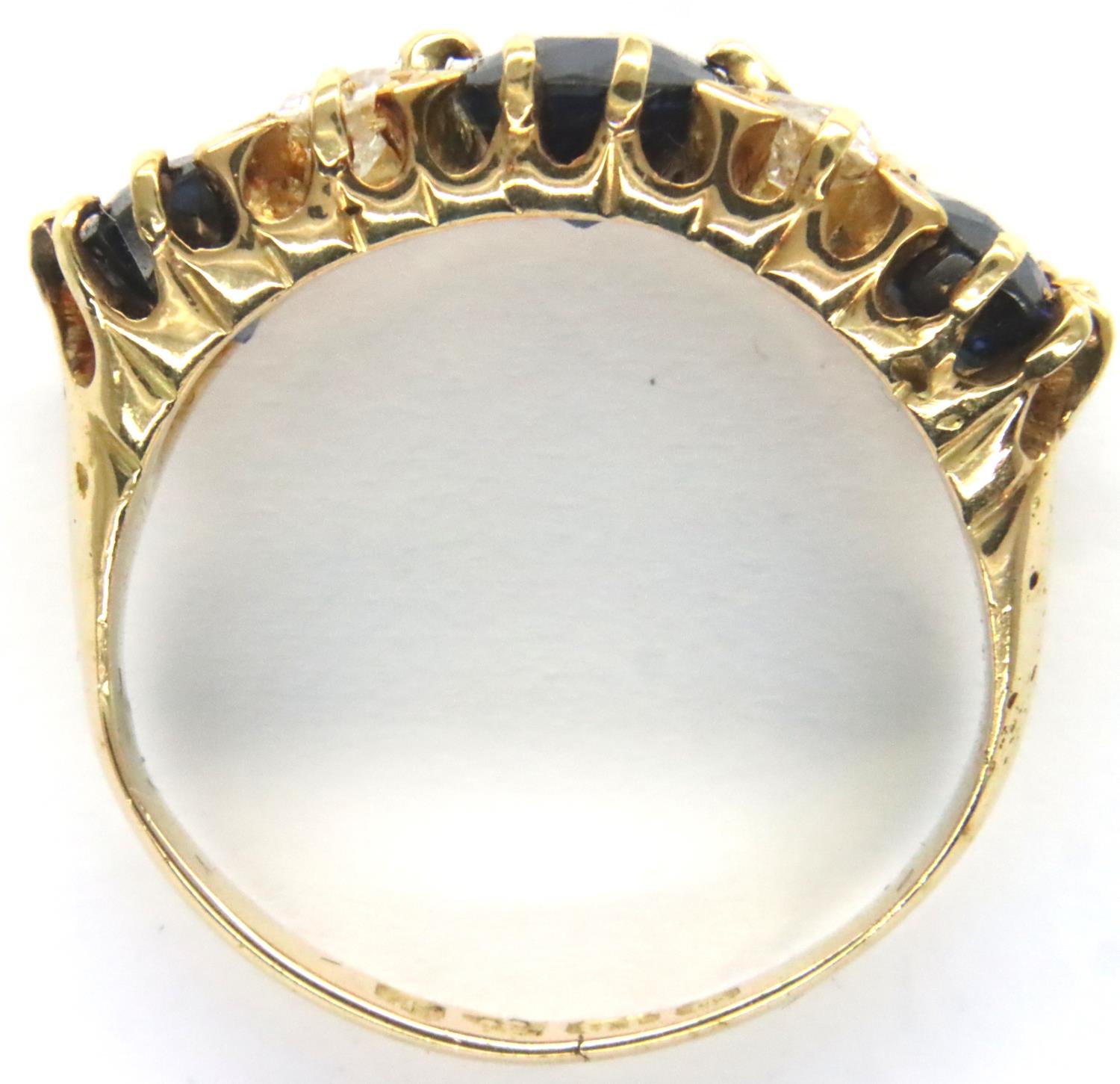 Substantial 18ct gold sapphire and diamond set ring, Chester assay, 1911, size K/L, 4.0g. Shank - Image 2 of 3