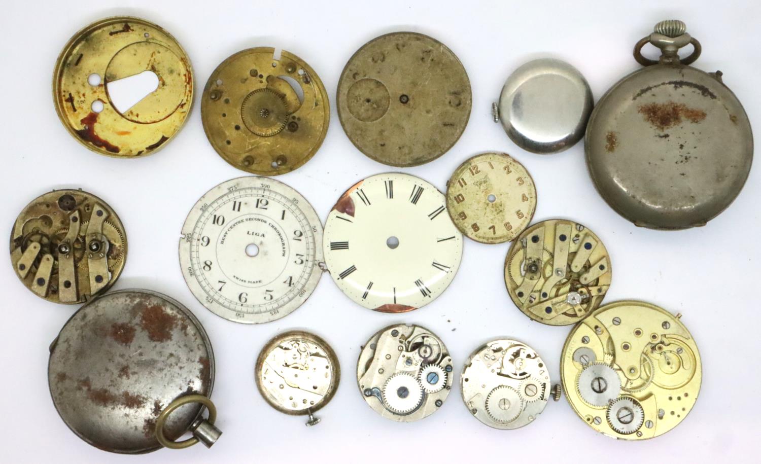 Two pocket watches, a hallmarked silver pocket watch case and a quantity of dials, movements etc. - Image 2 of 2
