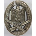 WWII German General Assault badge. Solid back type, marked 20. P&P Group 1 (£14+VAT for the first