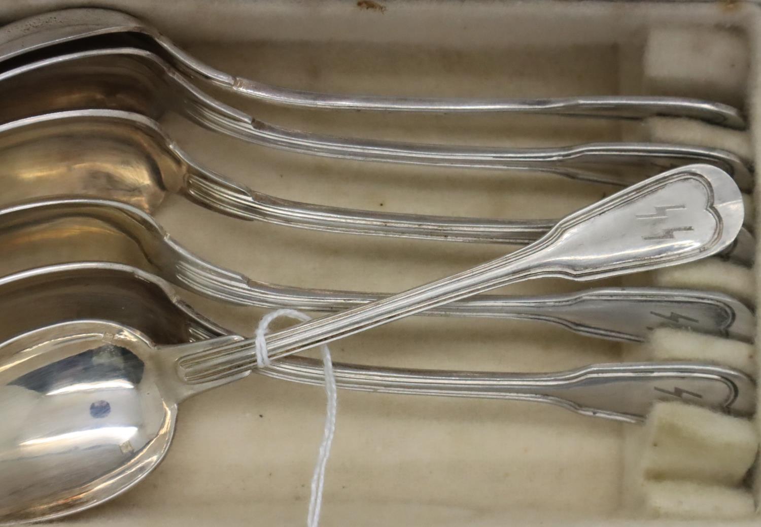 Six silver plated Waffen SS teaspoons, boxed. P&P Group 1 (£14+VAT for the first lot and £1+VAT - Image 2 of 3