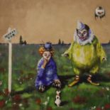 Augustin (20th century continental); oil on board, clown figures, signed and dated 66 lower right,
