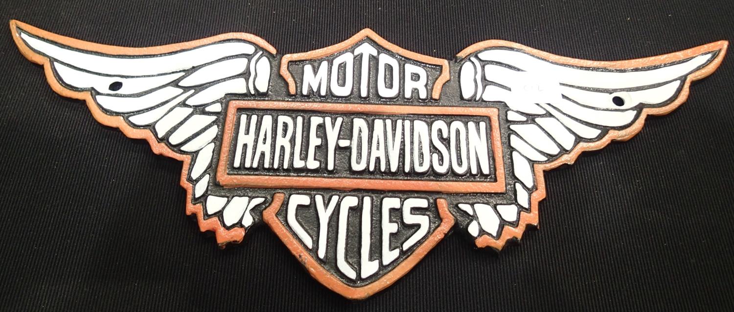 Harley Davidson Motorcycles replica cast iron wall plaque, 39 x 15 cm. P&P Group 2 (£18+VAT for
