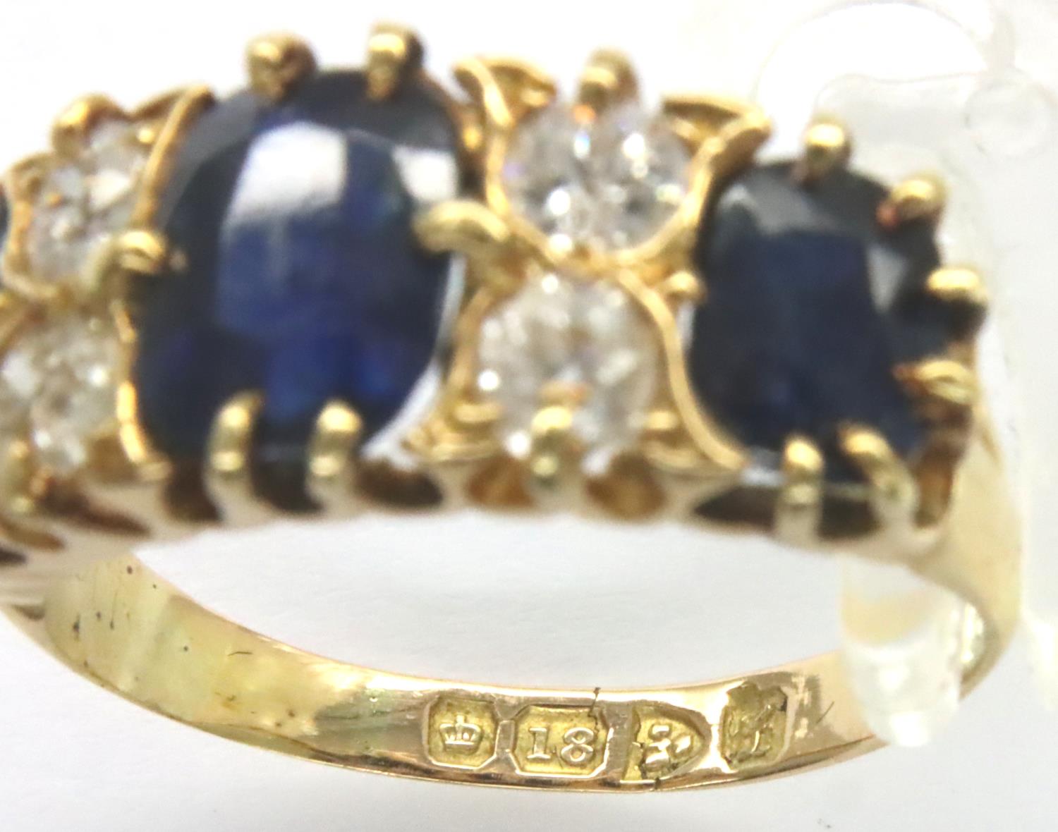 Substantial 18ct gold sapphire and diamond set ring, Chester assay, 1911, size K/L, 4.0g. Shank - Image 3 of 3