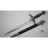 German WWII Luftwaffe replica officers short sword, double edged blade with wired grip and leather