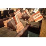 Large Knowle and settee and chair in leather and woven fabric and leather cushions settee, W: 255 cm